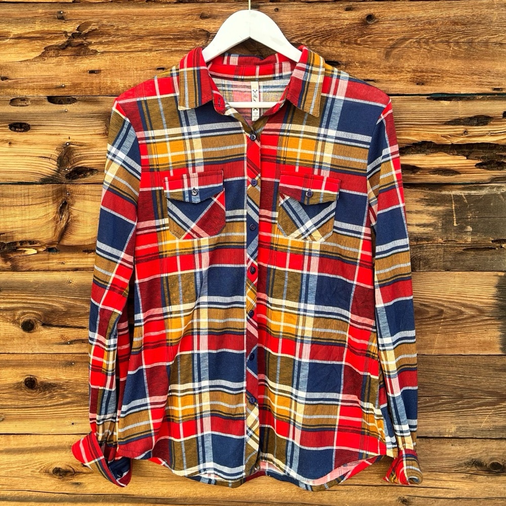 R N B | Red Mustard Blue Plaid Long Sleeve Button Down Shirt XL